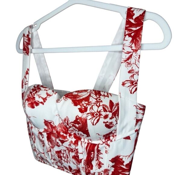 NWT Fashion Nova Telling Secrets Floral Corset Top White/Red size XS - Picture 6 of 10